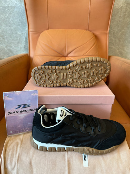 Miu Miu Black Nylon & Suede Sneakers
