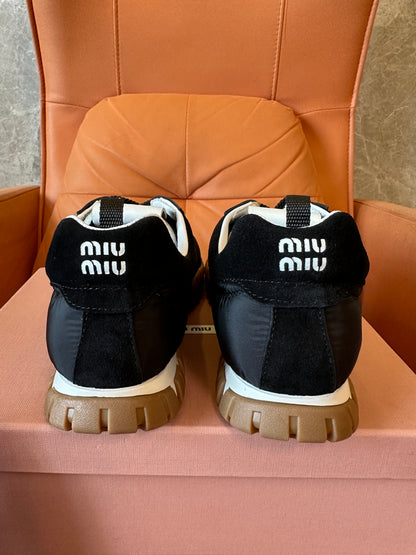Miu Miu Black Nylon & Suede Sneakers