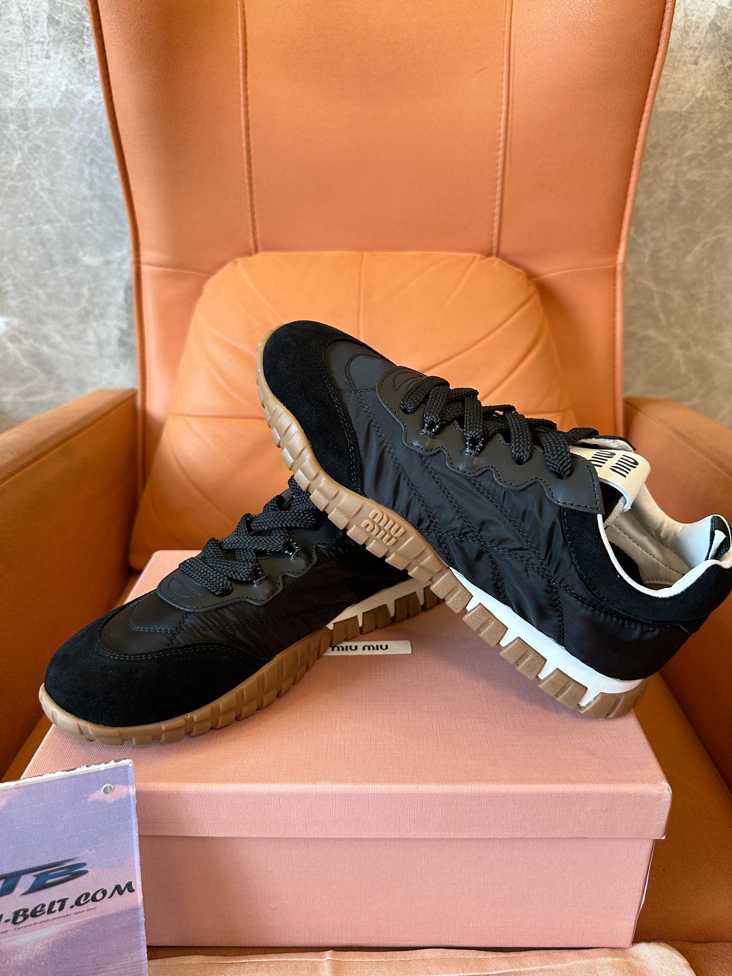 Miu Miu Black Nylon & Suede Sneakers