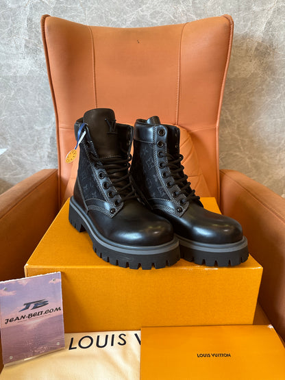 Louis Vuitton Monogram Canvas Leather Ankle Boots Black