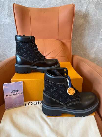 Louis Vuitton Monogram Canvas Leather Ankle Boots Black
