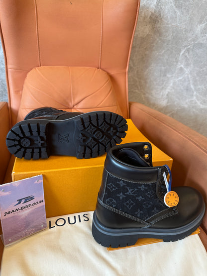Louis Vuitton Monogram Canvas Leather Ankle Boots Black