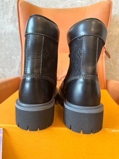 Louis Vuitton Monogram Canvas Leather Ankle Boots Black