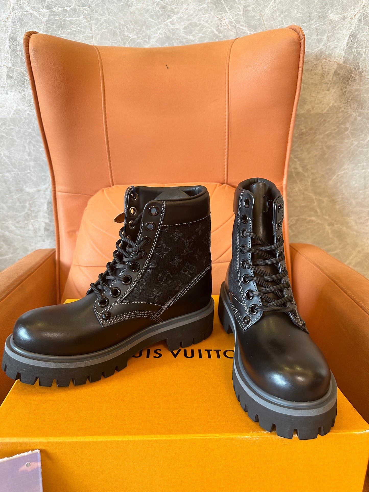 Louis Vuitton Monogram Canvas Leather Ankle Boots Black
