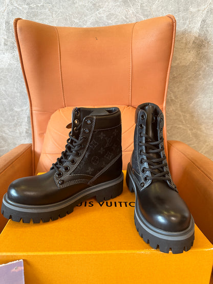 Louis Vuitton Monogram Canvas Leather Ankle Boots Black