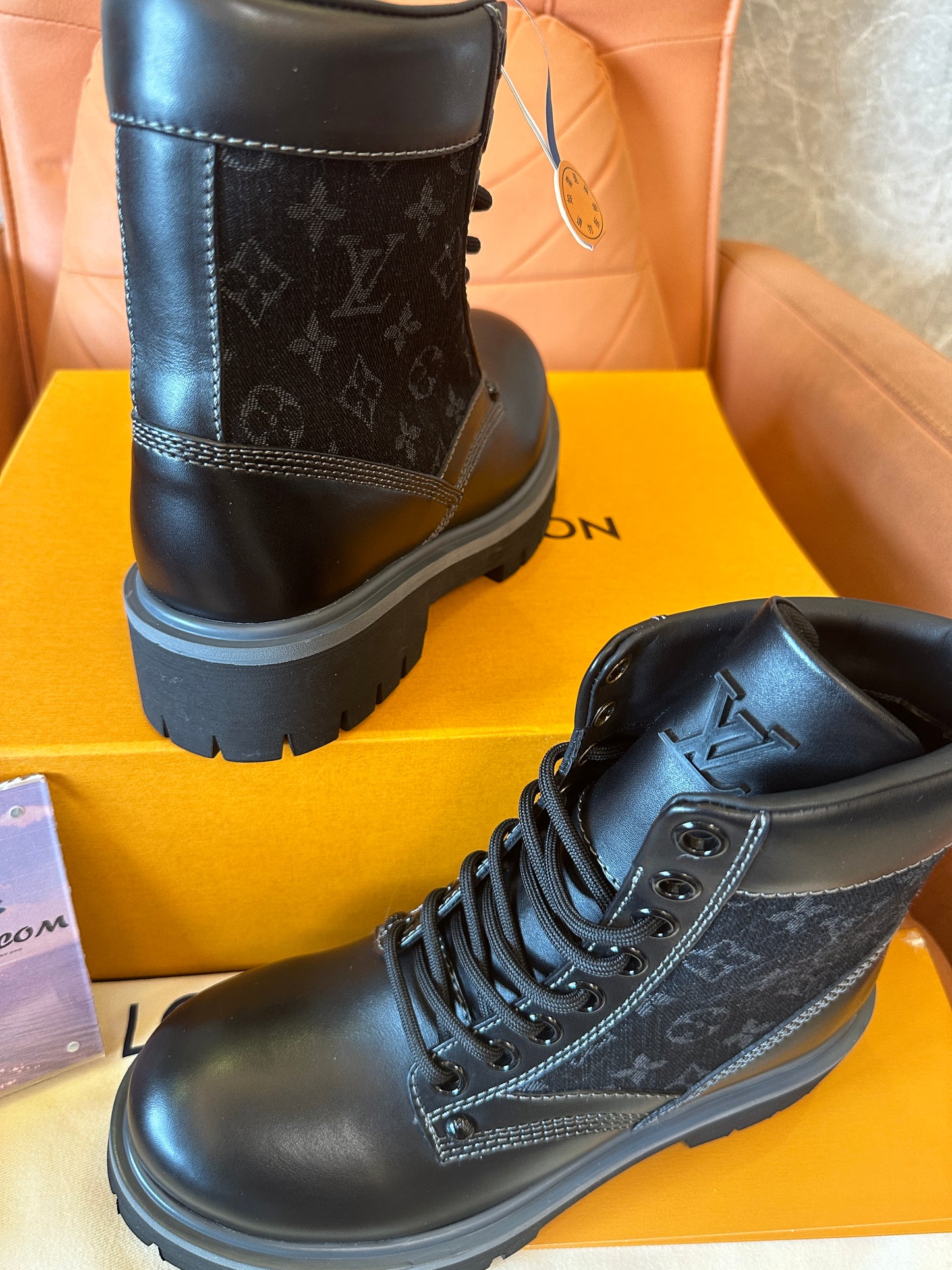 Louis Vuitton Monogram Canvas Leather Ankle Boots Black