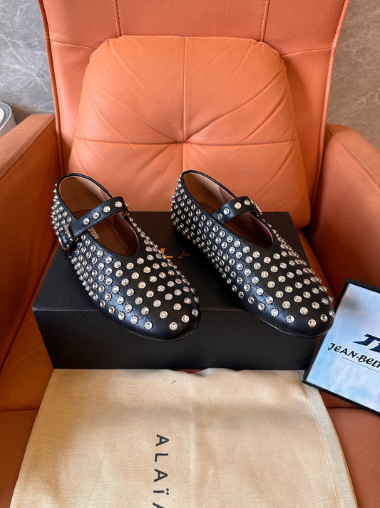 Alaïa Studded Leather Mary Jane Flats