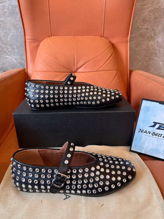 Alaïa Studded Leather Mary Jane Flats