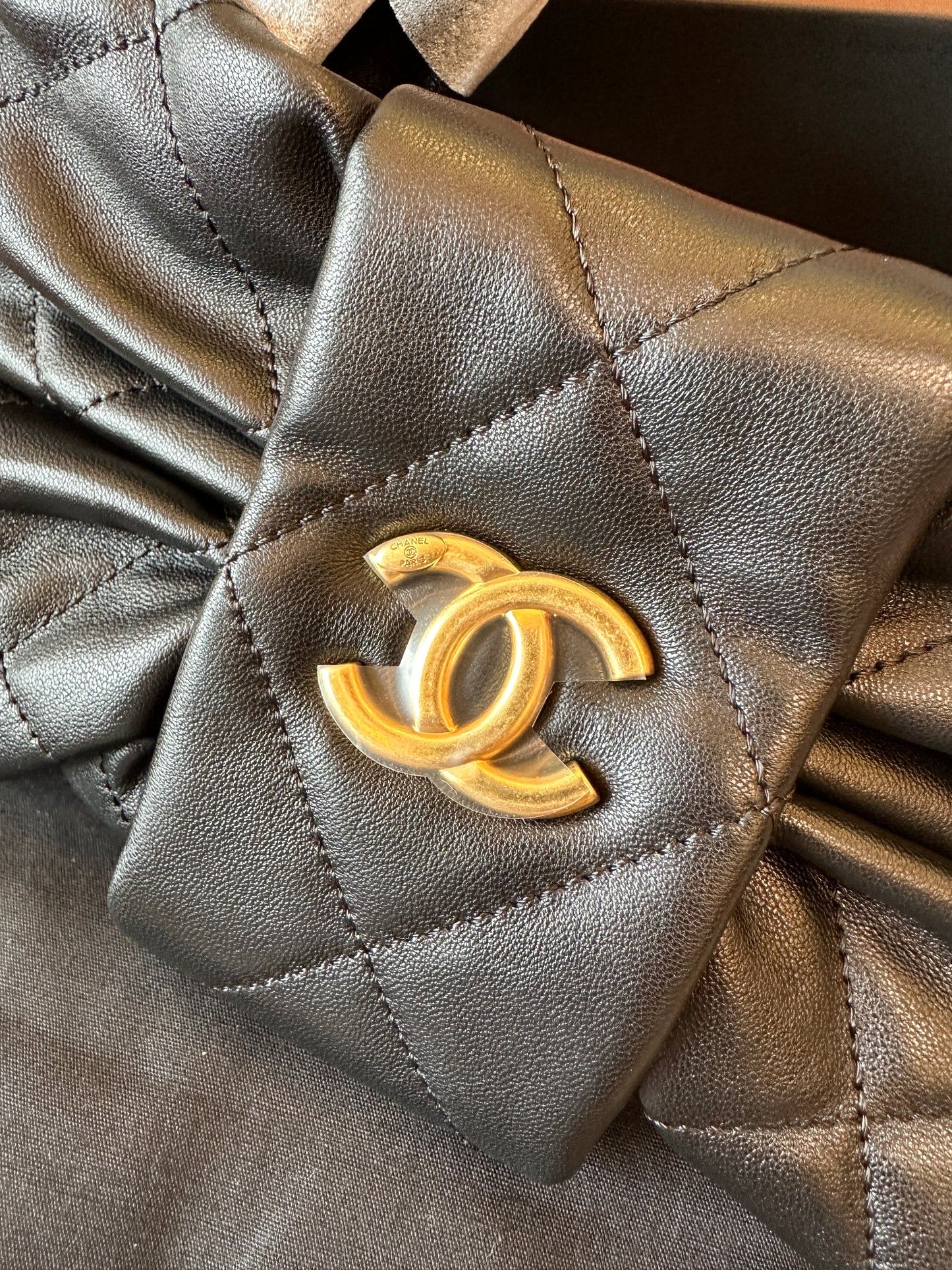 Chanel Bow Knot Quilted Leather Bag Black