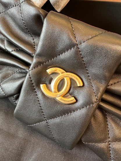 Chanel Bow Knot Quilted Leather Bag Black