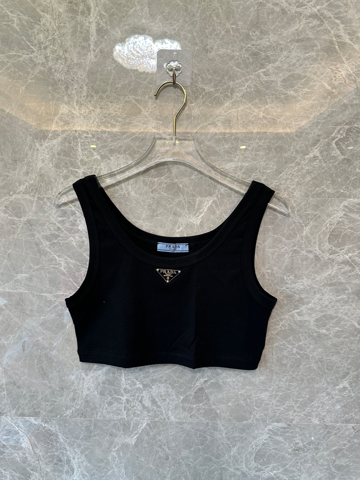 Prada Black Cropped Tank Top with Logo