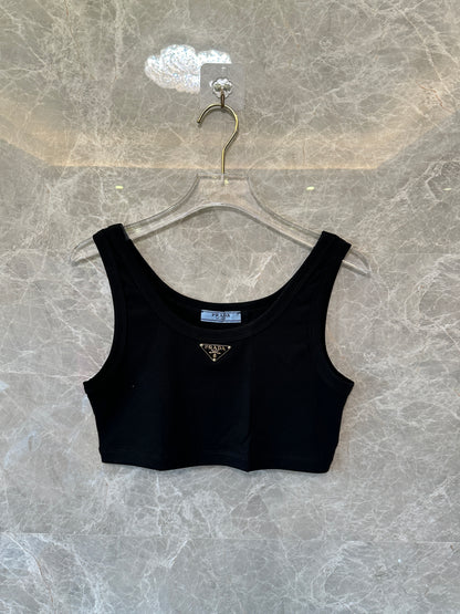 Prada Black Cropped Tank Top with Logo