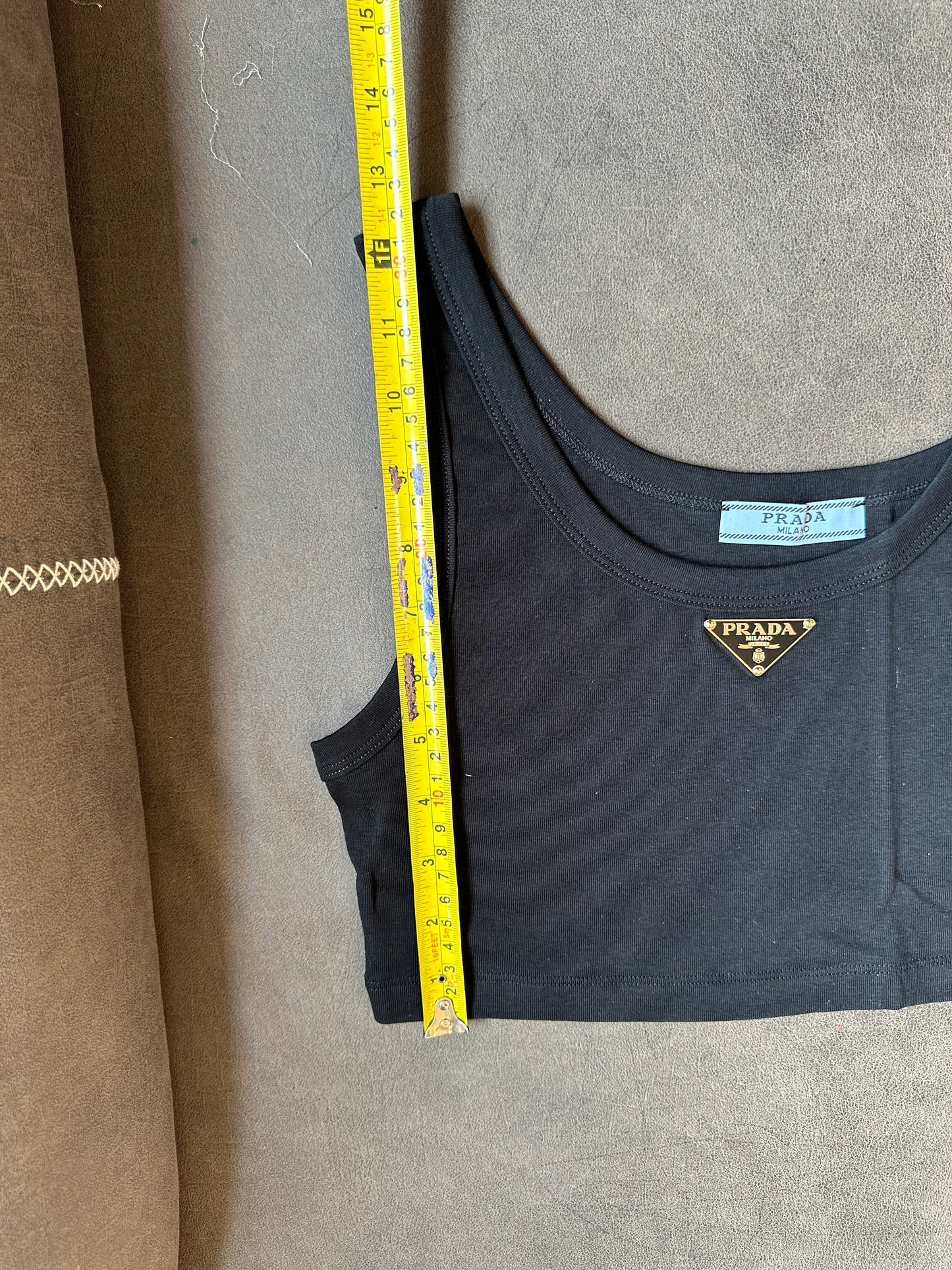 Prada Black Cropped Tank Top with Logo