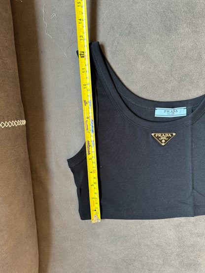 Prada Black Cropped Tank Top with Logo