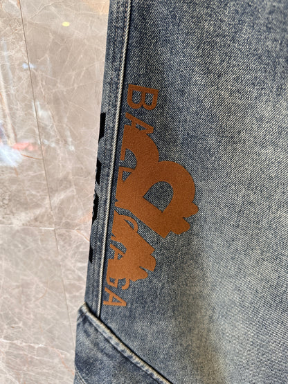 Balenciaga Blue Thickened Denim Jeans with Signature Branding
