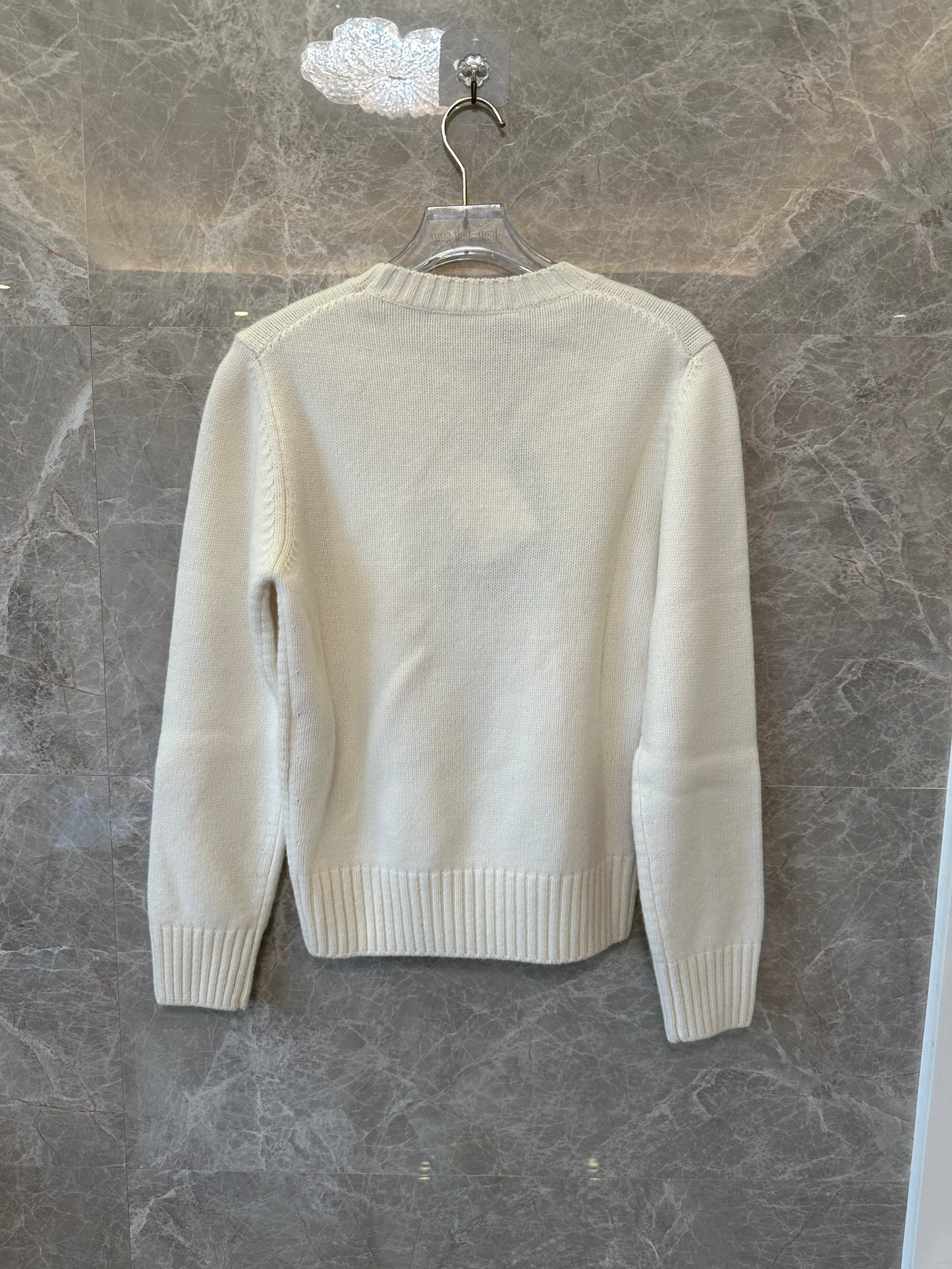 Prada White Knit Sweater with Embroidered Logo Oval Detail