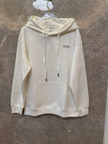Sudadera blanca con capucha de Celine y logotipo minimalista