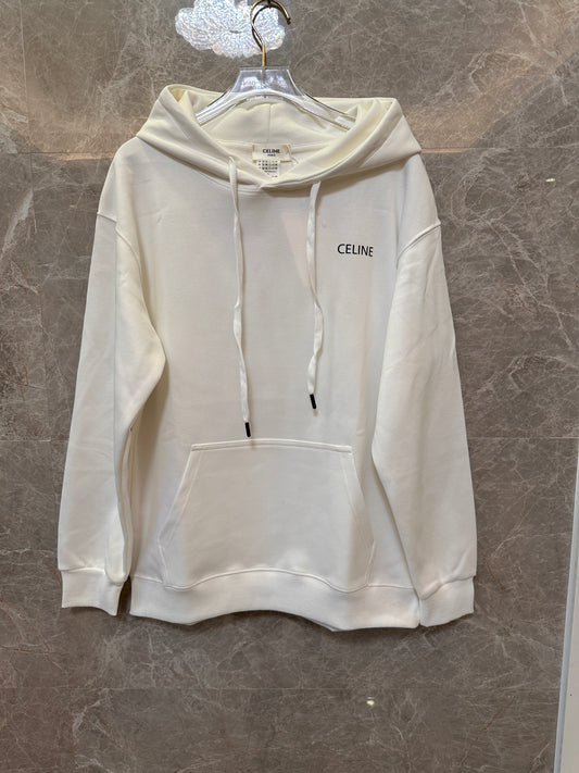 Celine White Hoodie with Minimalist Logo