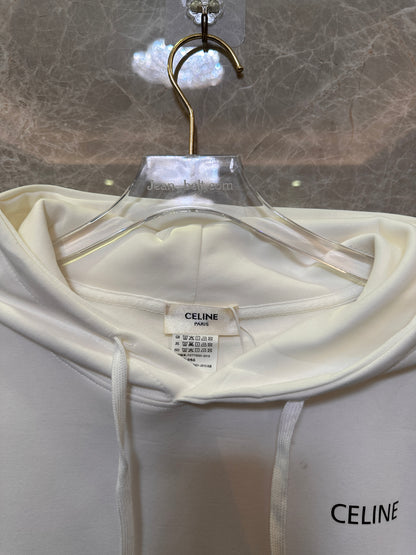 Sudadera blanca con capucha de Celine y logotipo minimalista