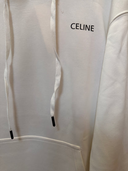 Sudadera blanca con capucha de Celine y logotipo minimalista