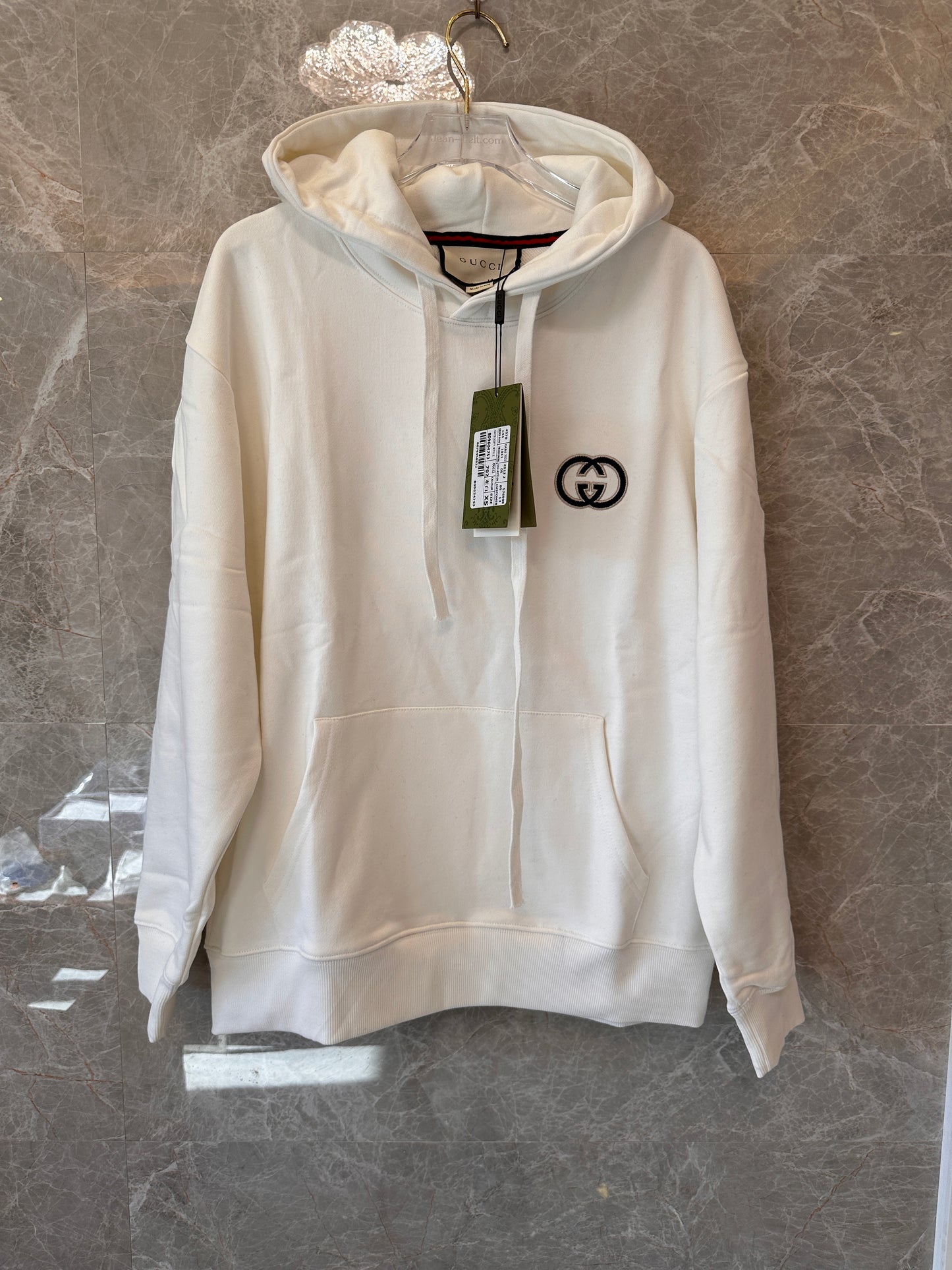 Sudadera blanca con capucha Gucci y logotipo de doble G