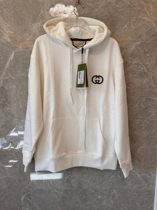 Moletom com capuz branco Gucci com logotipo duplo G