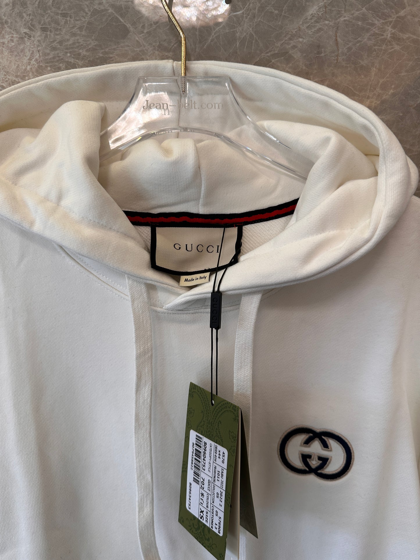 Sudadera blanca con capucha Gucci y logotipo de doble G
