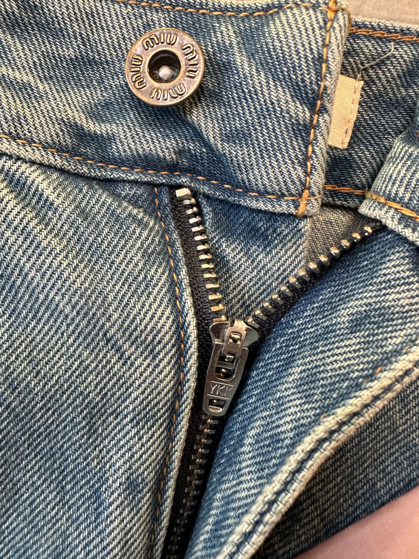 Miu Miu Blue Denim Straight-Leg Jeans with Back Logo Embroidery
