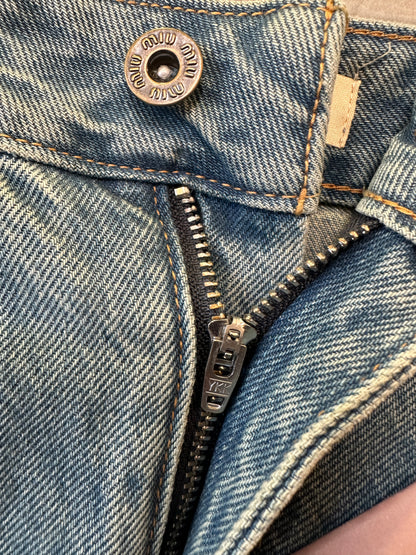 Miu Miu Blue Denim Straight-Leg Jeans with Back Logo Embroidery