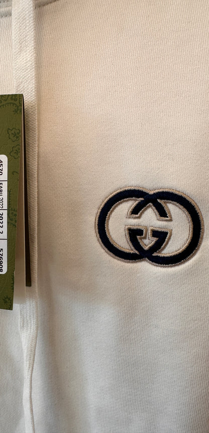 Sudadera blanca con capucha Gucci y logotipo de doble G
