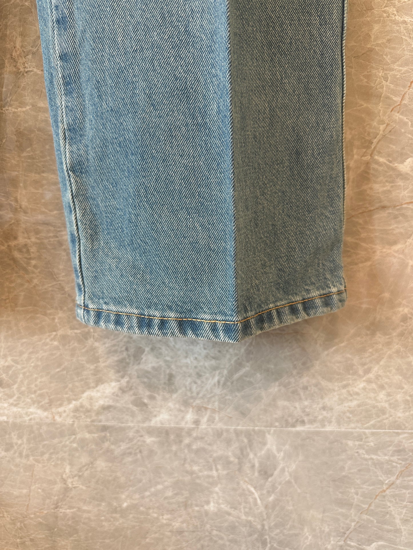 Miu Miu Blue Denim Straight-Leg Jeans with Back Logo Embroidery