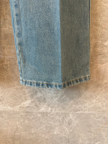 Miu Miu Blue Denim Straight-Leg Jeans with Back Logo Embroidery