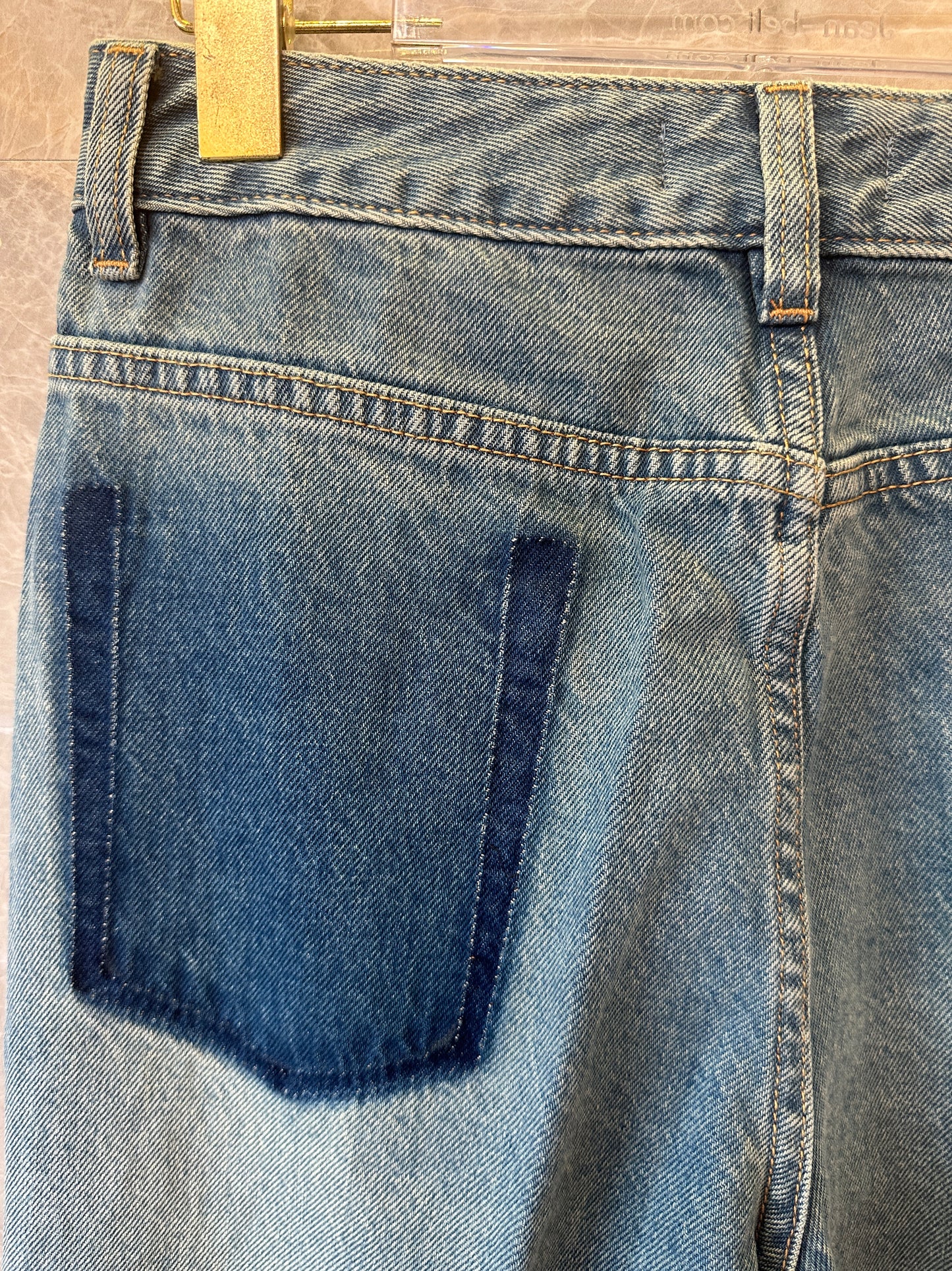 Miu Miu Blue Denim Straight-Leg Jeans with Back Logo Embroidery