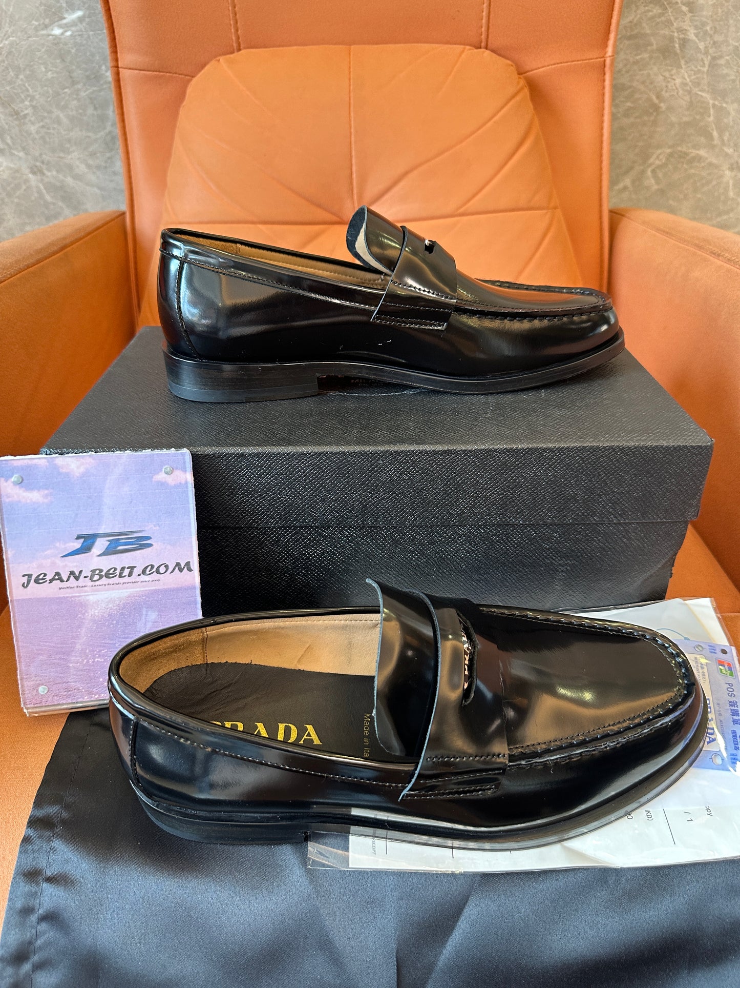 Prada Black Polished Leather Loafers with Logo Detail