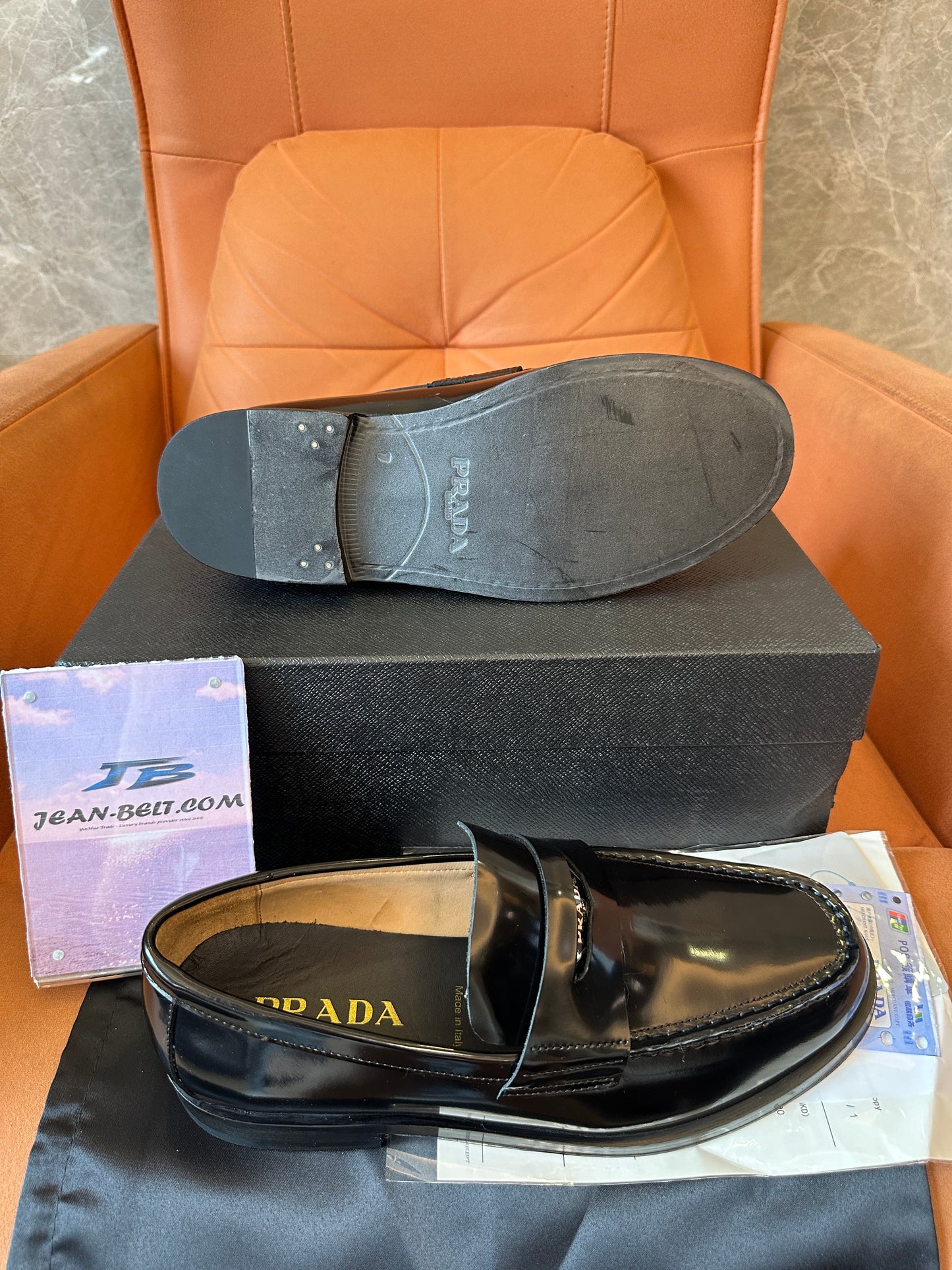 Prada Black Polished Leather Loafers with Logo Detail