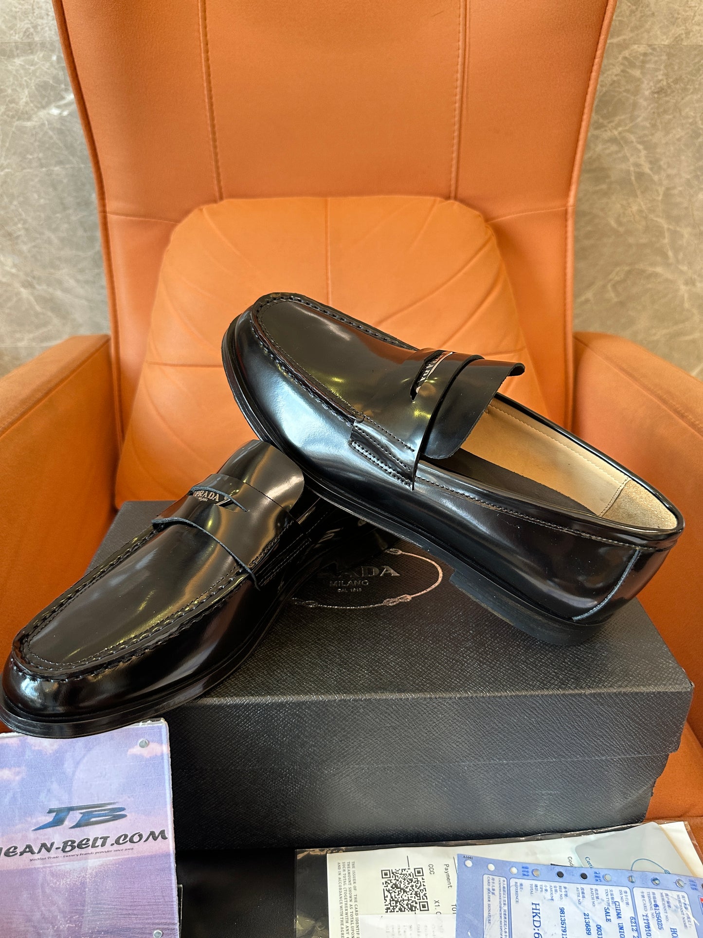 Prada Black Polished Leather Loafers with Logo Detail
