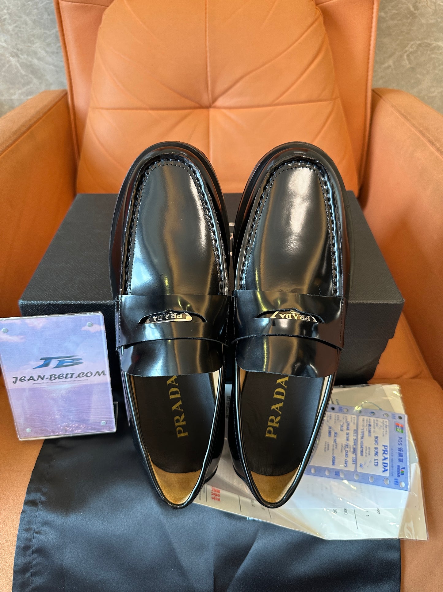Prada Black Polished Leather Loafers with Logo Detail