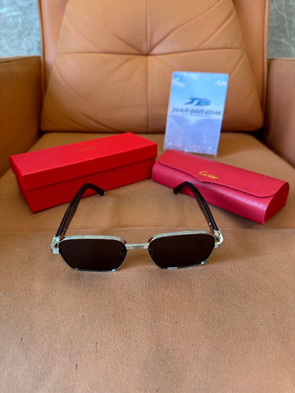 Cartier CT0093O 003 Silver Black Rectangular Sunglasses