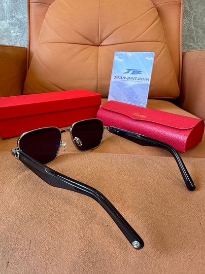 Cartier CT0093O 003 Silver Black Rectangular Sunglasses