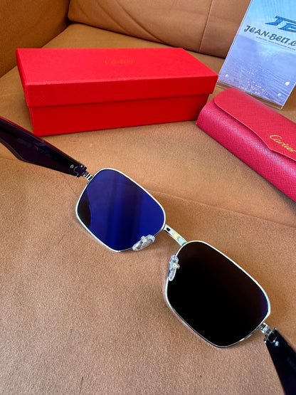Cartier CT0093O 003 Silver Black Rectangular Sunglasses
