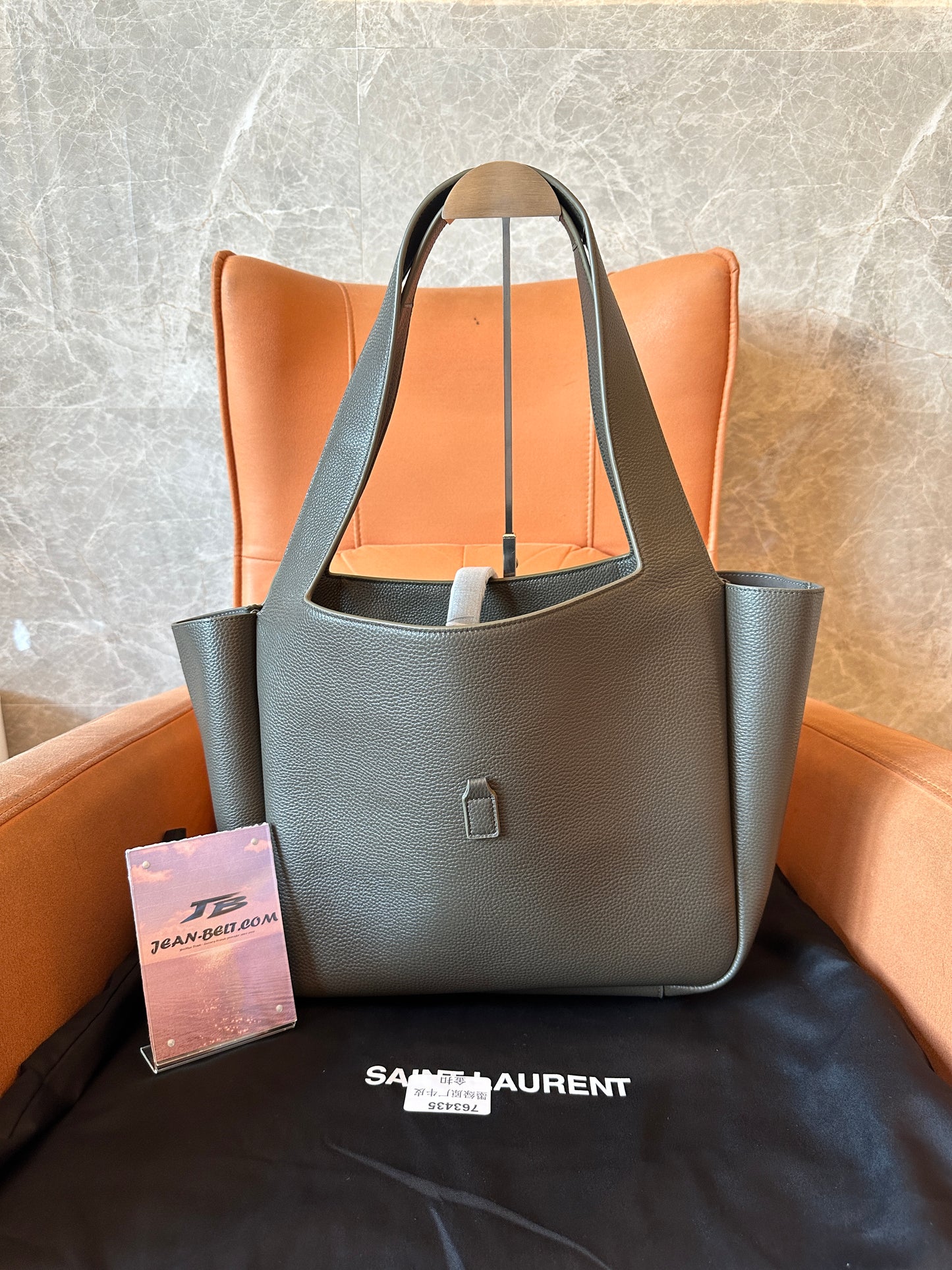 Saint Laurent Gray Grained Leather Large Shopper Tote Bag