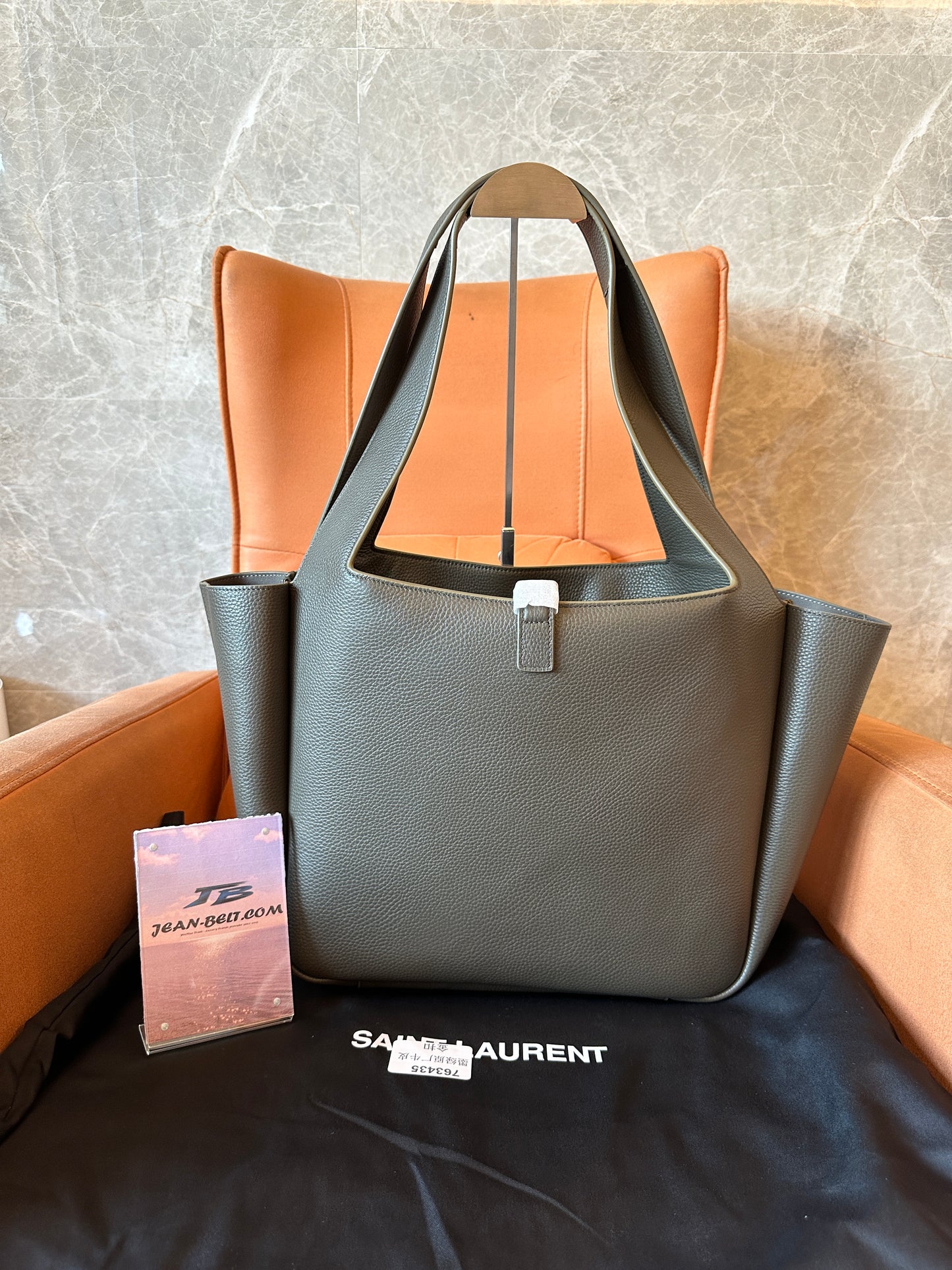 Saint Laurent Gray Grained Leather Large Shopper Tote Bag