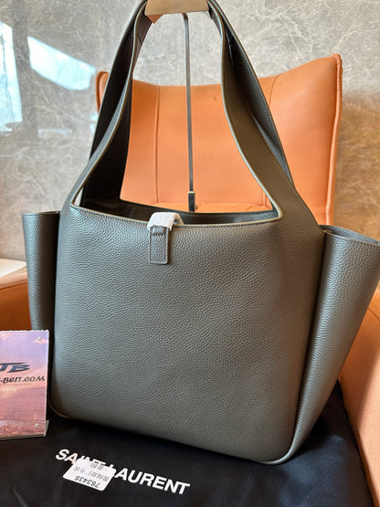 Saint Laurent Gray Grained Leather Large Shopper Tote Bag