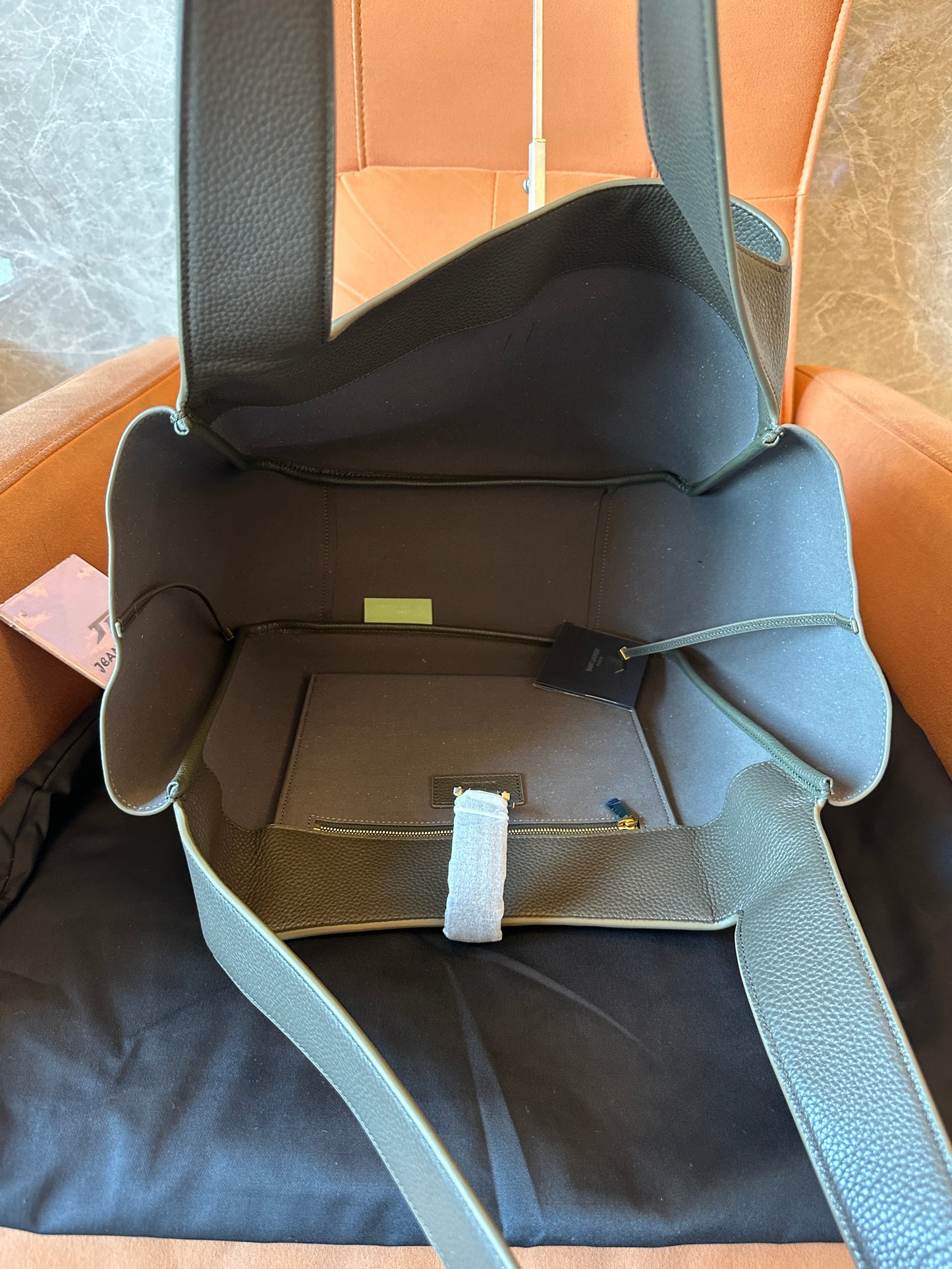 Saint Laurent Gray Grained Leather Large Shopper Tote Bag