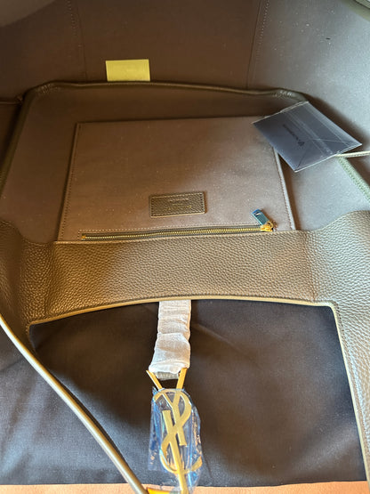 Saint Laurent Gray Grained Leather Large Shopper Tote Bag