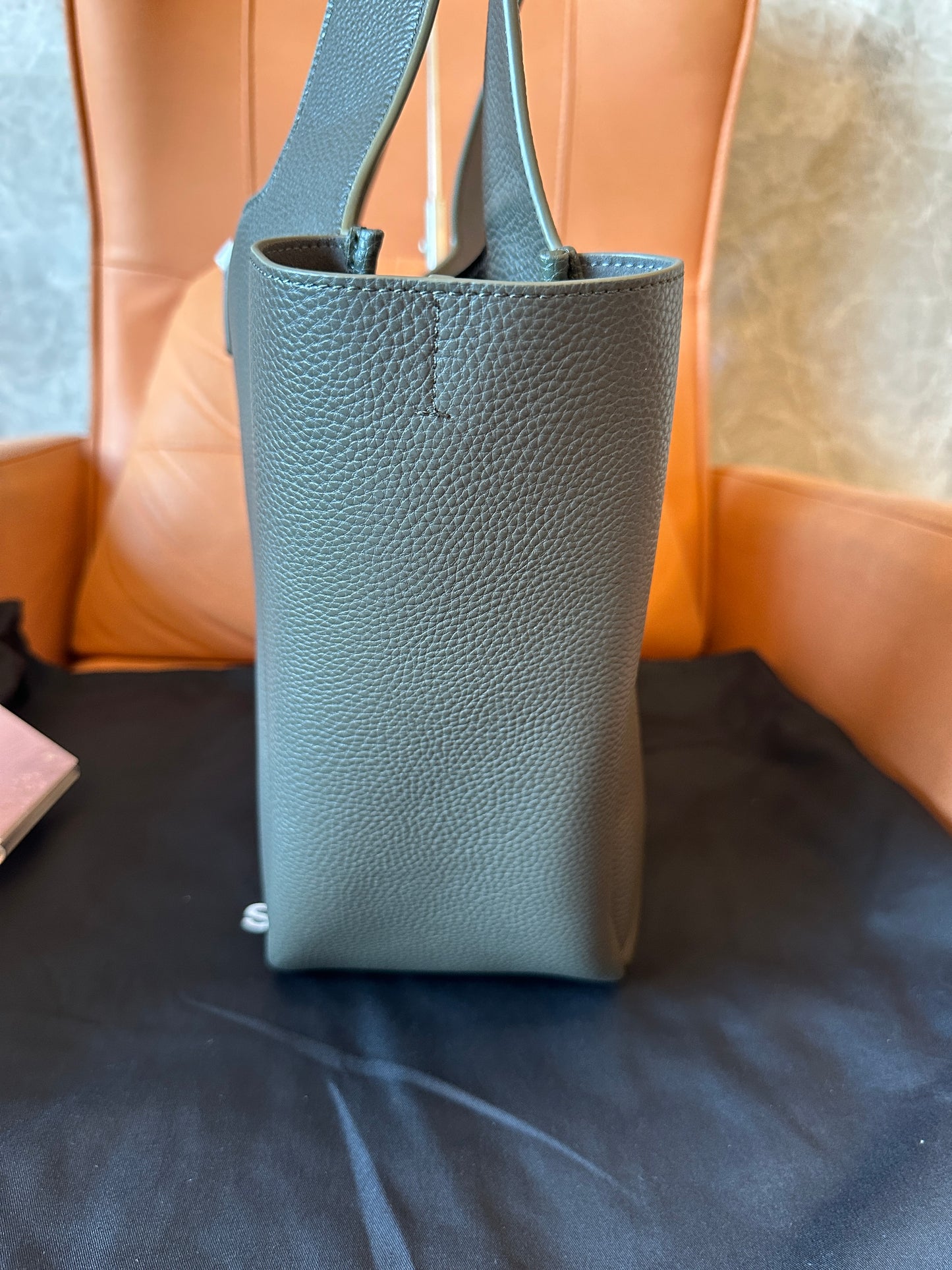 Saint Laurent Gray Grained Leather Large Shopper Tote Bag
