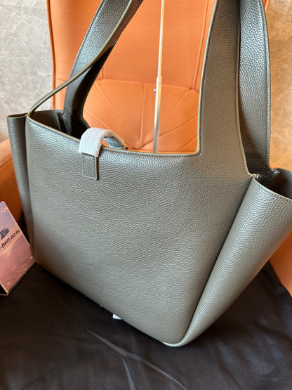 Saint Laurent Gray Grained Leather Large Shopper Tote Bag