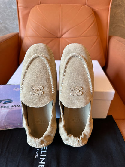 Celine Tan Suede Triomphe Loafers