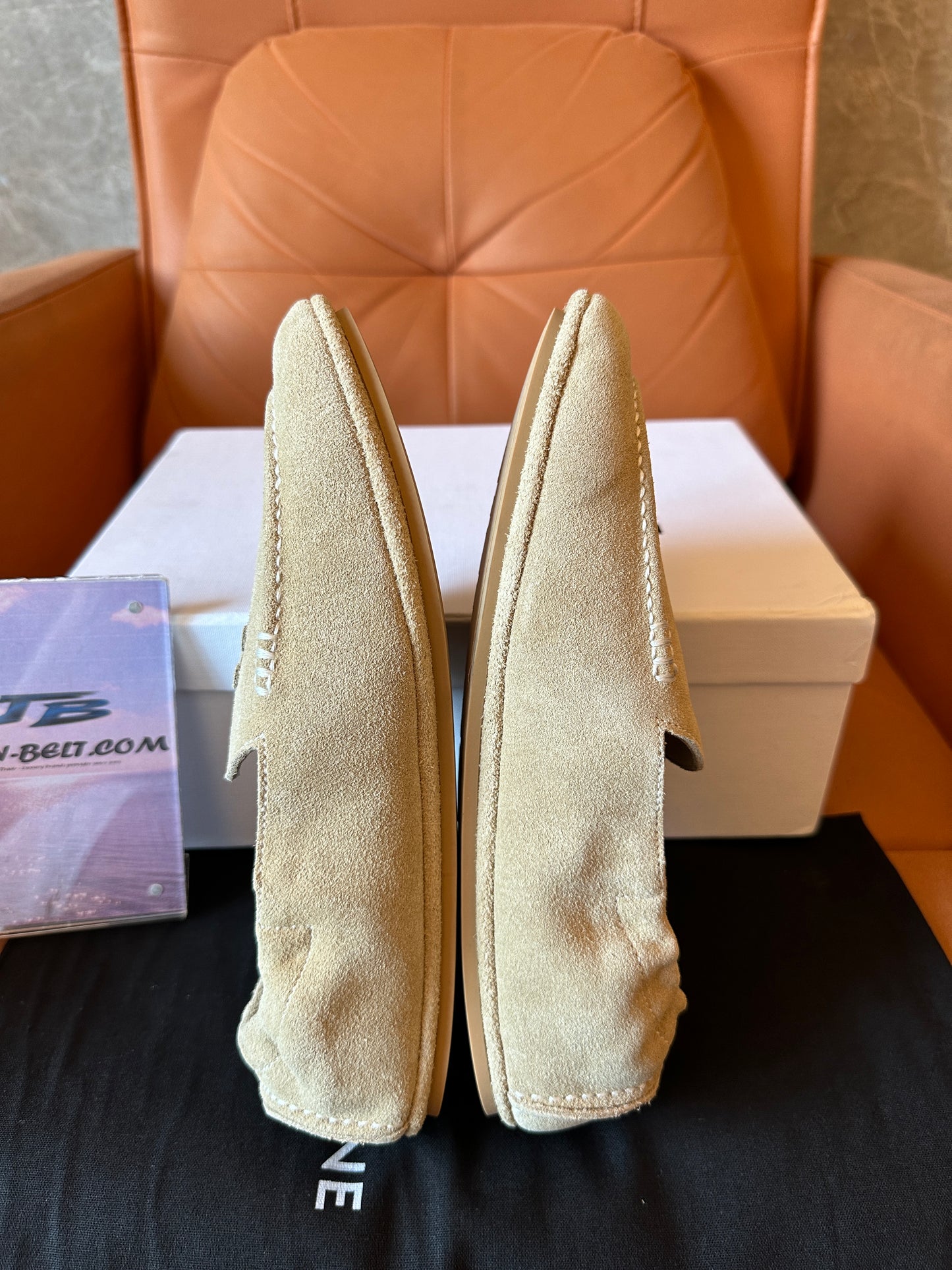 Celine Tan Suede Triomphe Loafers