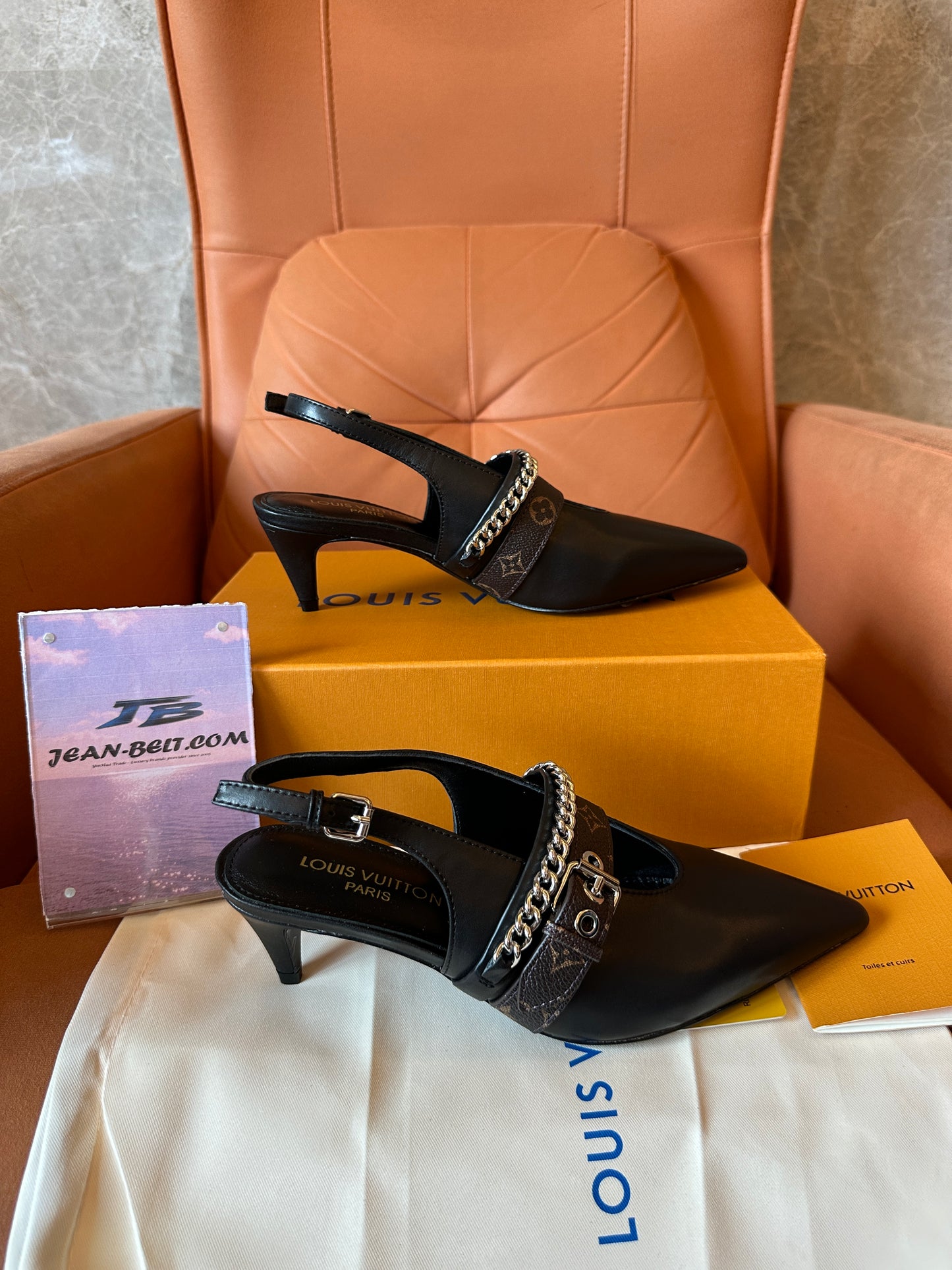 Louis Vuitton Monogram Chain Strap Slingback Pumps - Black